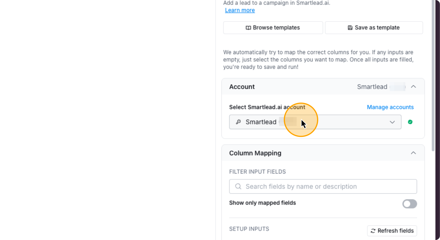Step 39: Click on Select Smartleadai account