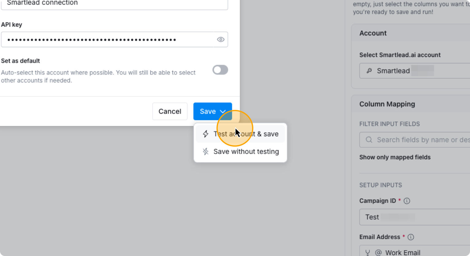 Step 48: Click on Test account save