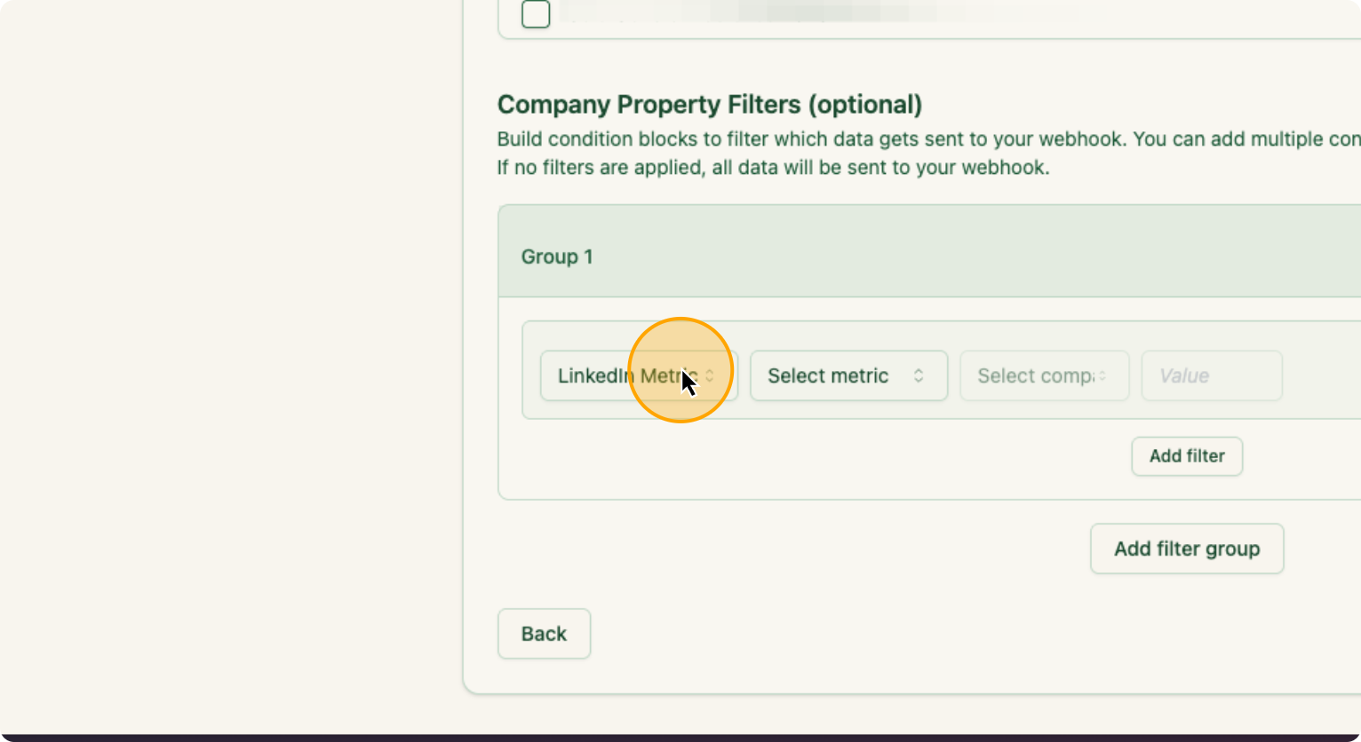 Step 14: Click on LinkedIn Metric