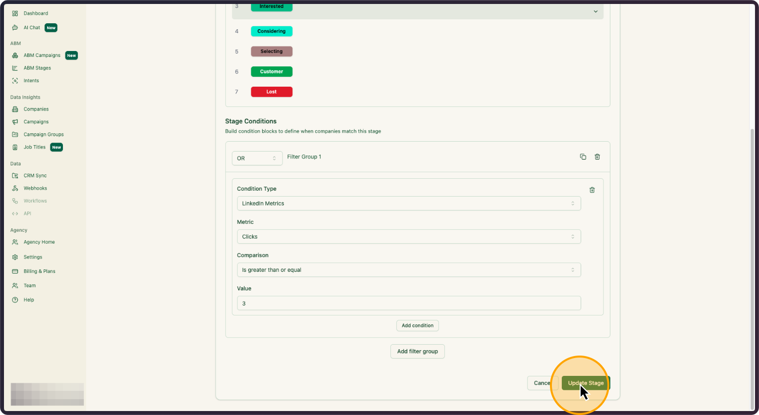 Step 2: Click on Update Stage
