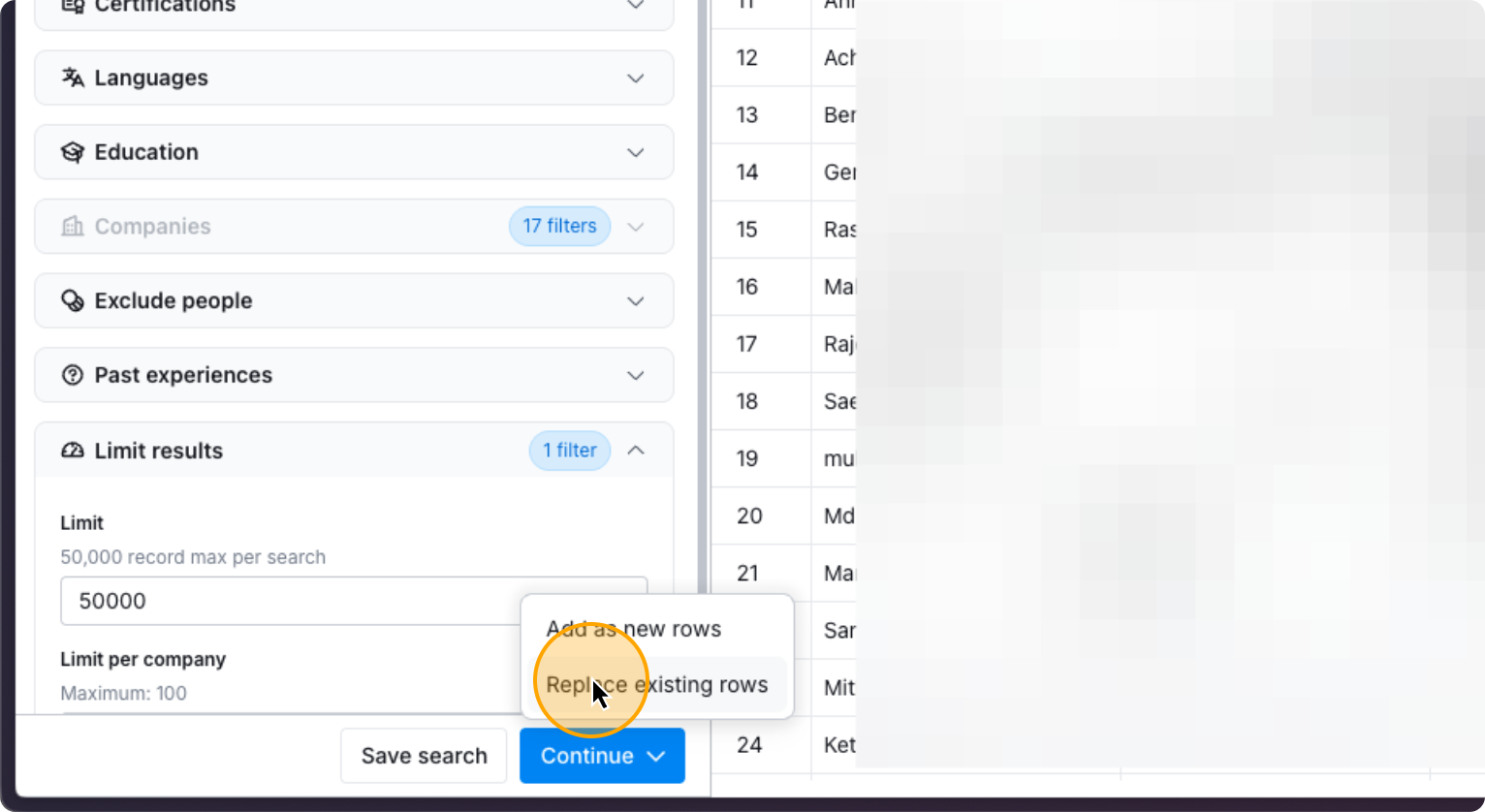 Step 29: Click on Replace existing rows