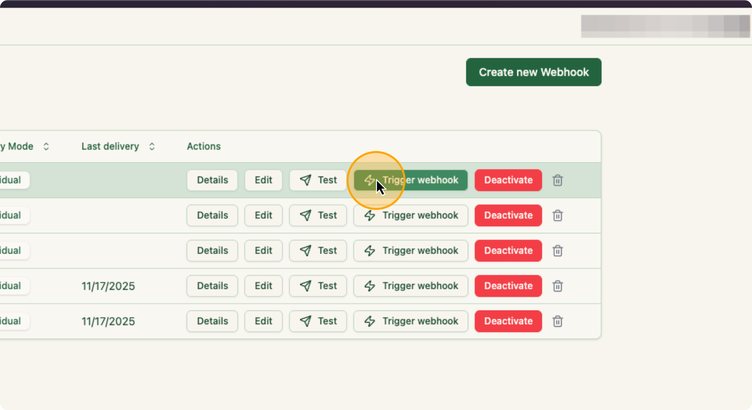 Step 67: Click on Trigger webhook