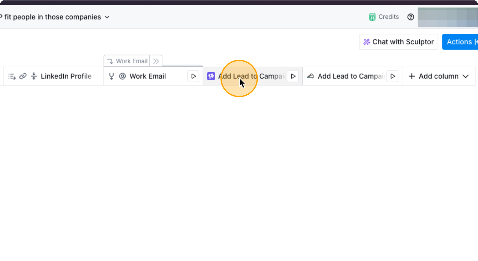 Step 37: Click on the column Add Lead to Campaigns