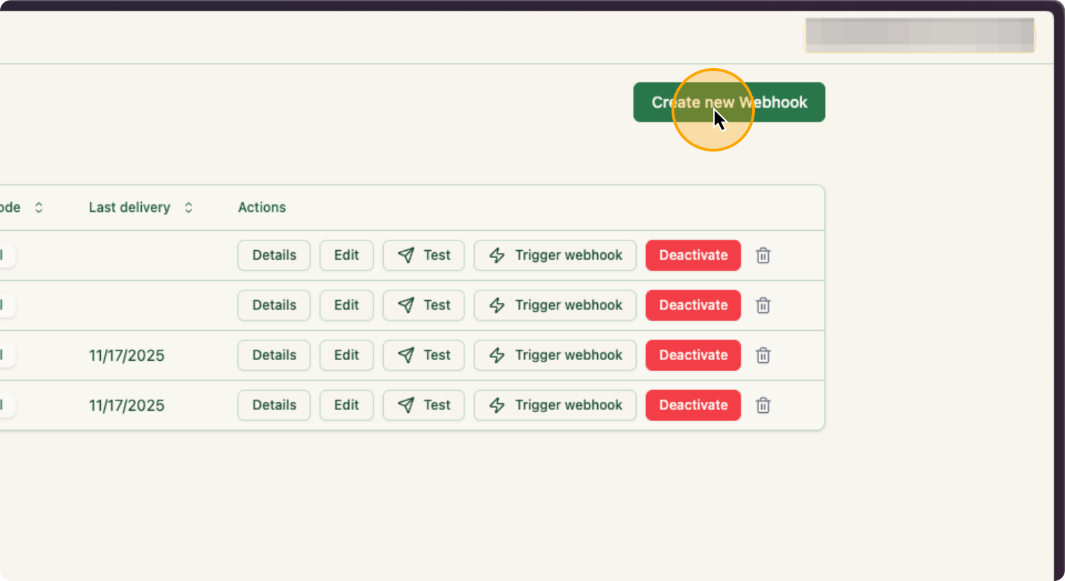Step 8: Click on Create new Webhook