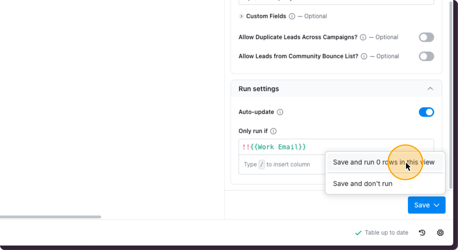 Step 53: Click on Save and run rows in this view