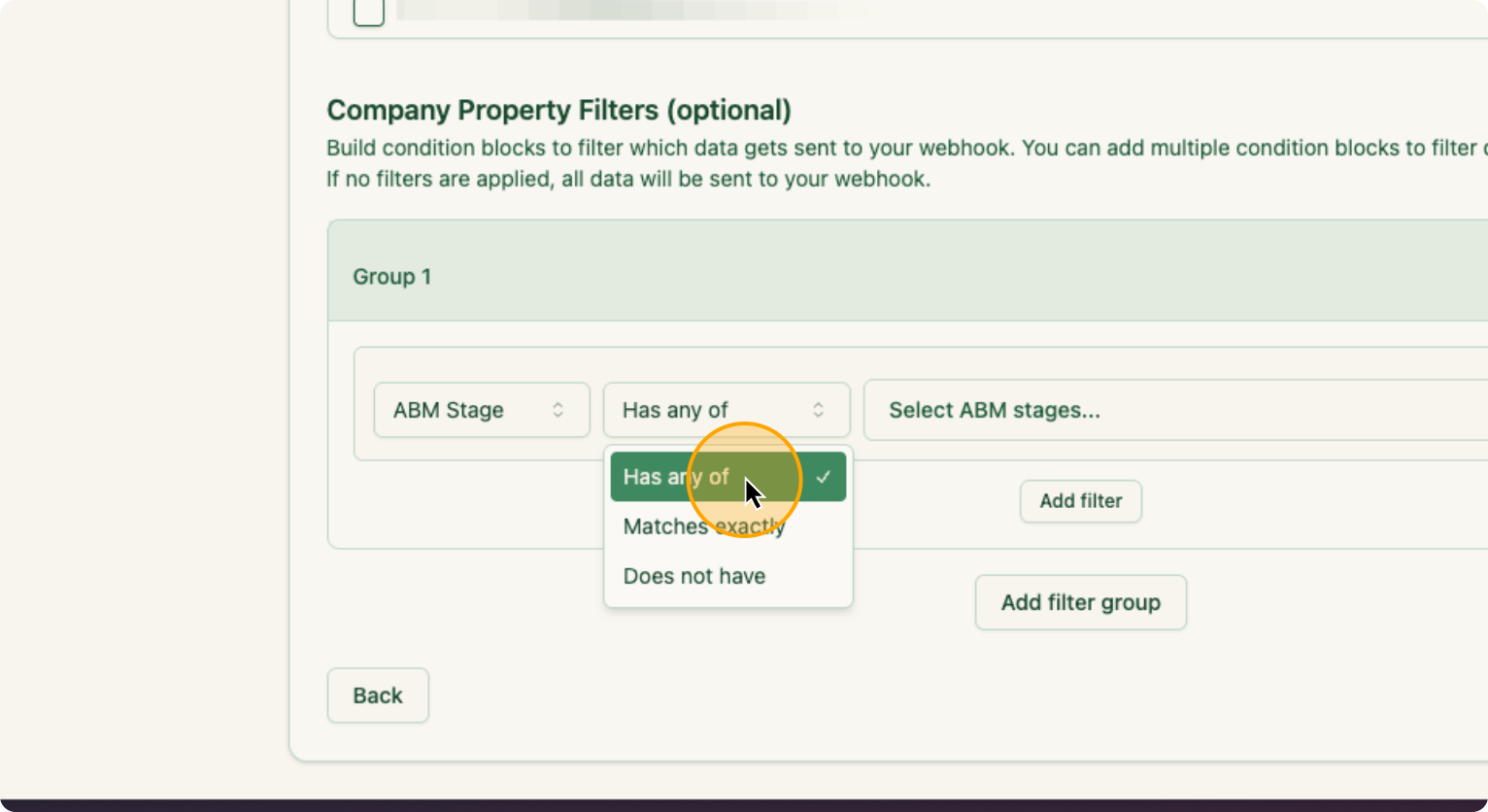 Step 16: Click on Has any of
