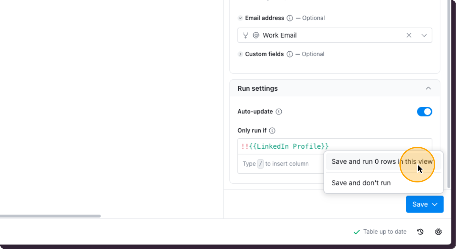 Step 66: Click on Save and run rows in this view
