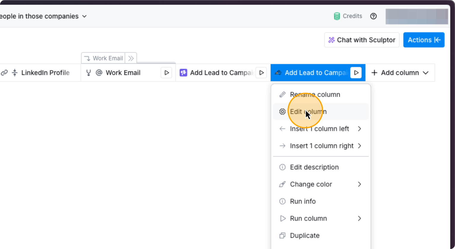 Step 55: Click on Edit column