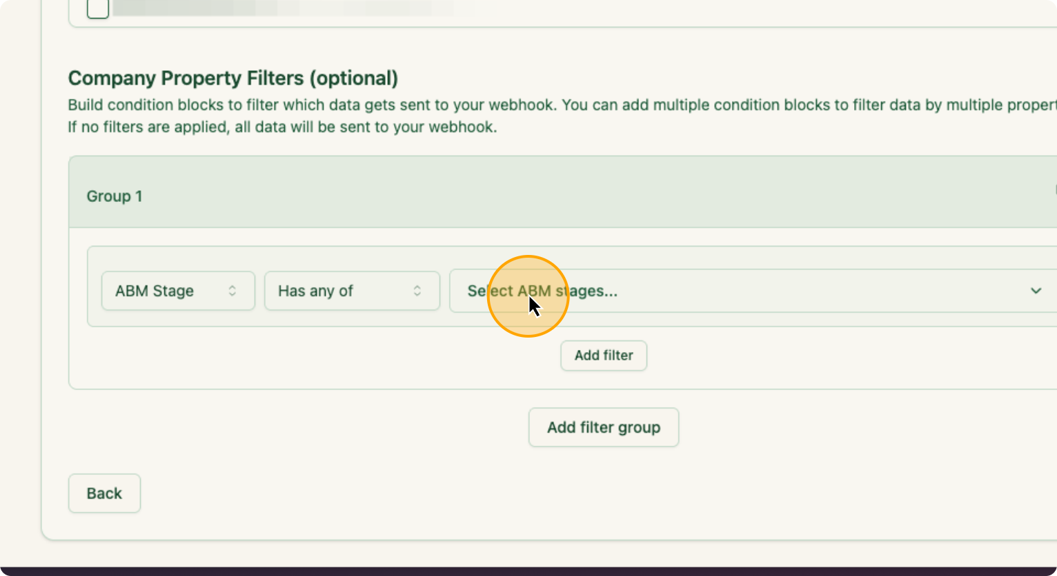 Step 17: Click on Select ABM stages