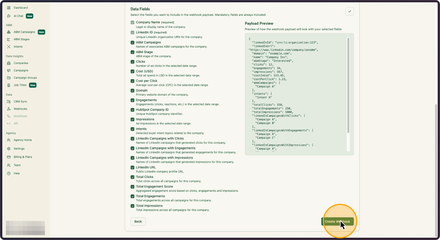 Step 24: Click on Create Webhook