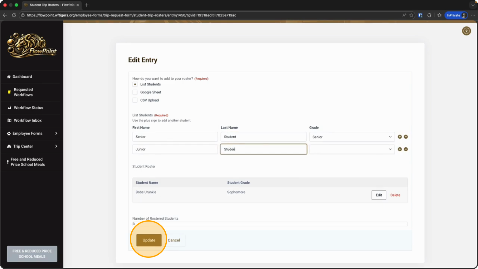 Step 20: Click the Update button