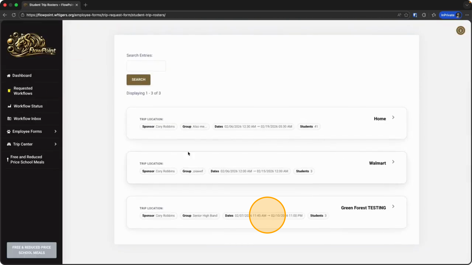 Step 21: Click the trip entry to expand it and to verify your data