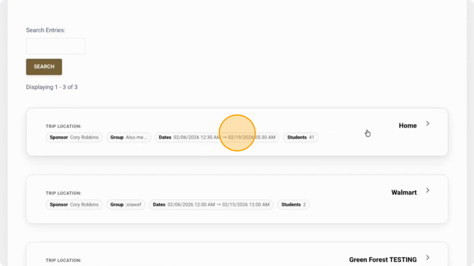 Step 3: Click on a trip card to expand the view and see more details