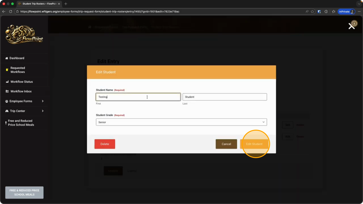 Step 15: Correct the information then click the Edit Student button