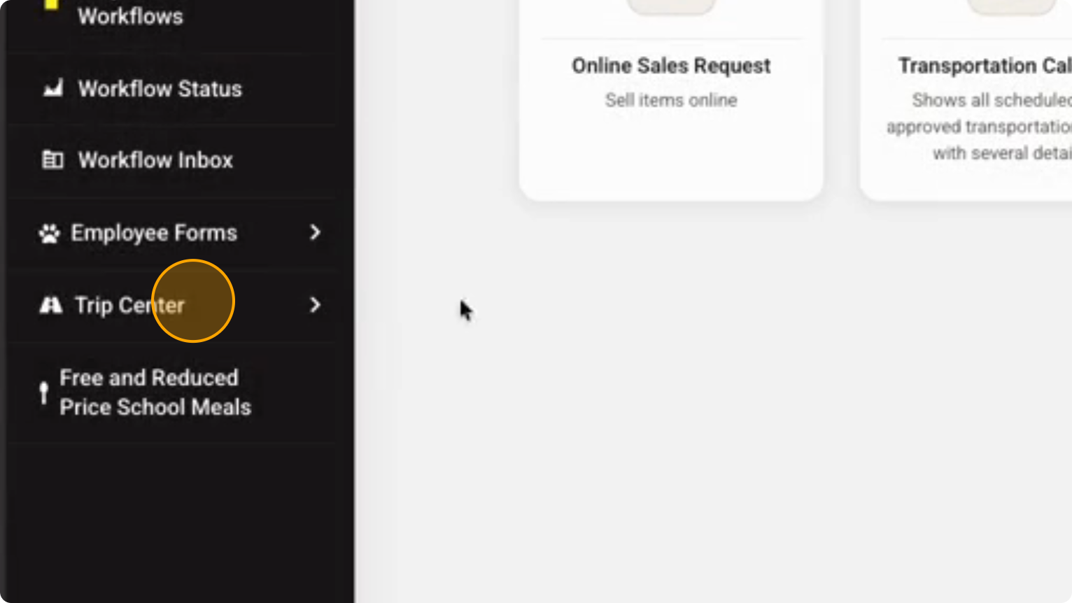 Step 1: Click on Trip Center in the left-hand menu