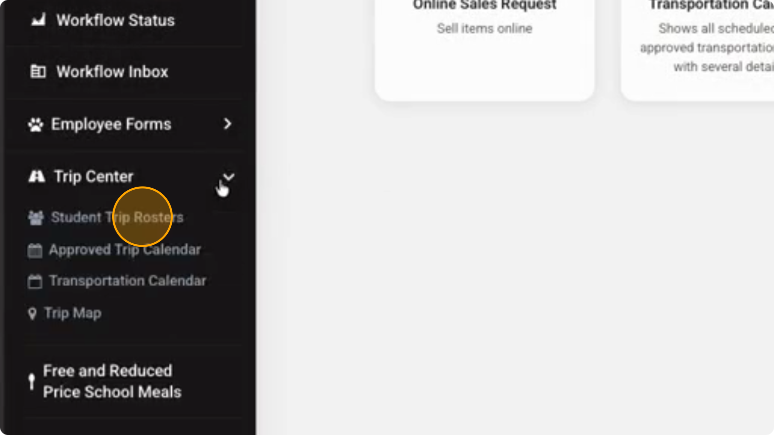 Step 2: Click on Student Trip Rosters from the dropdown menu