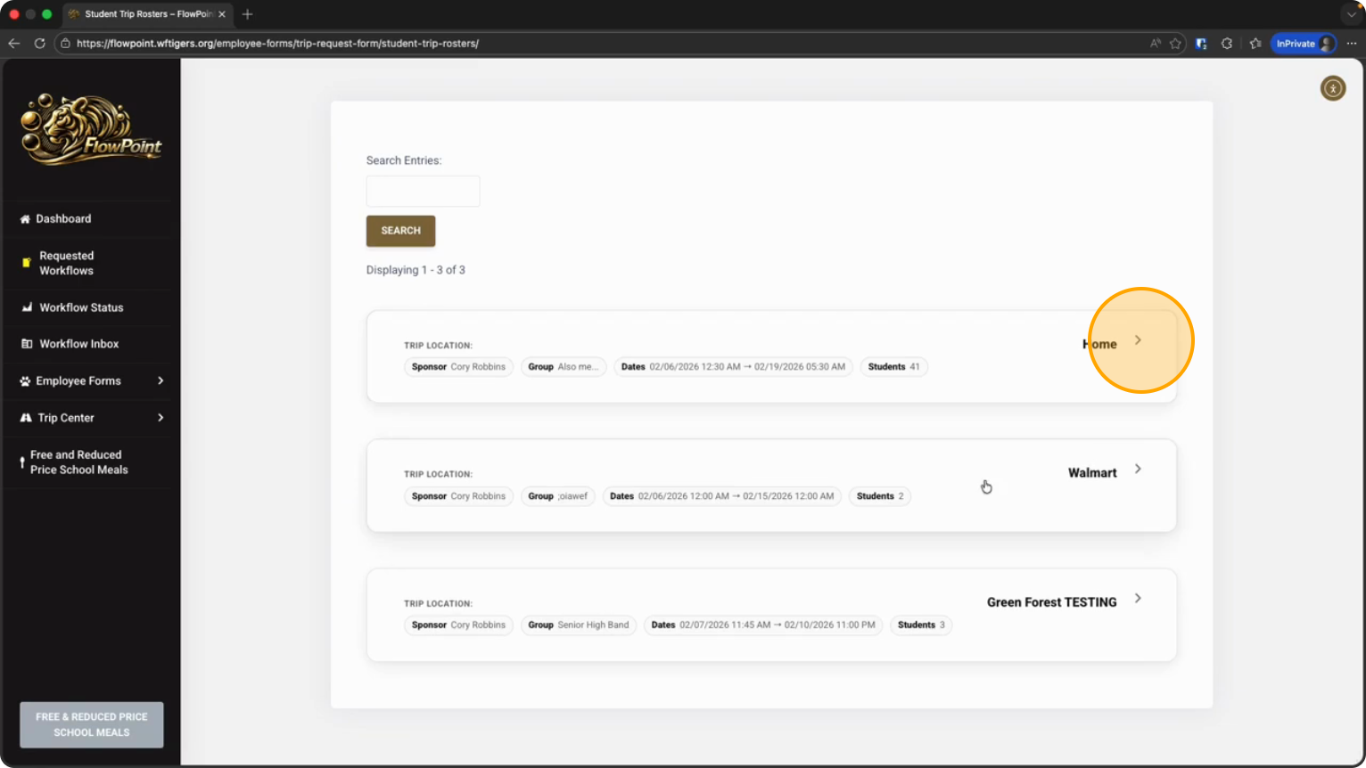 Step 12: Click the card for the trip you want to edit